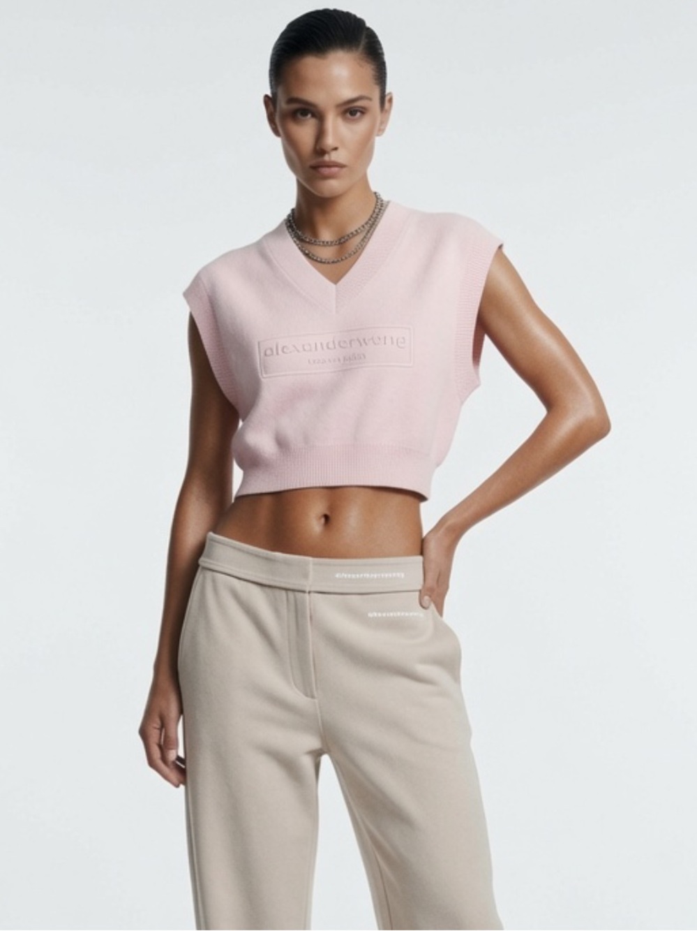 Alexander Wang Light Pink V-Neck Sweater Vest Medium M $585